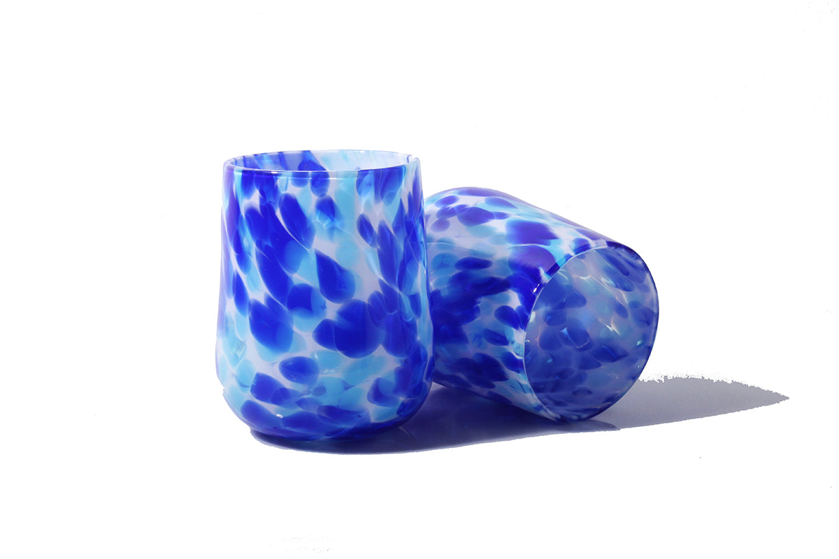 Stemless Wine Glass - White w. Cobalt & Aqua