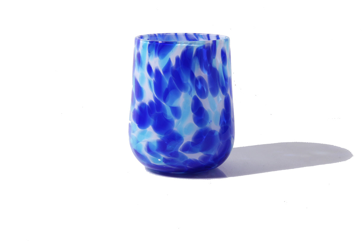 Stemless Wine Glass - White w. Cobalt & Aqua