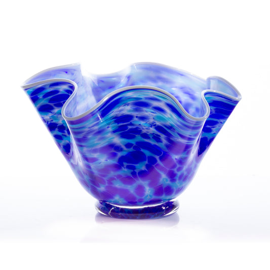 Fluted Bowl - White with Cobalt & Aqua