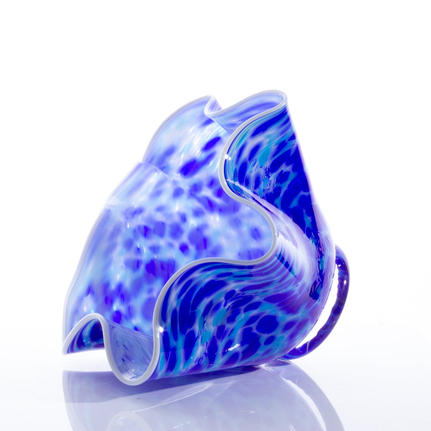 Fluted Bowl - White with Cobalt & Aqua