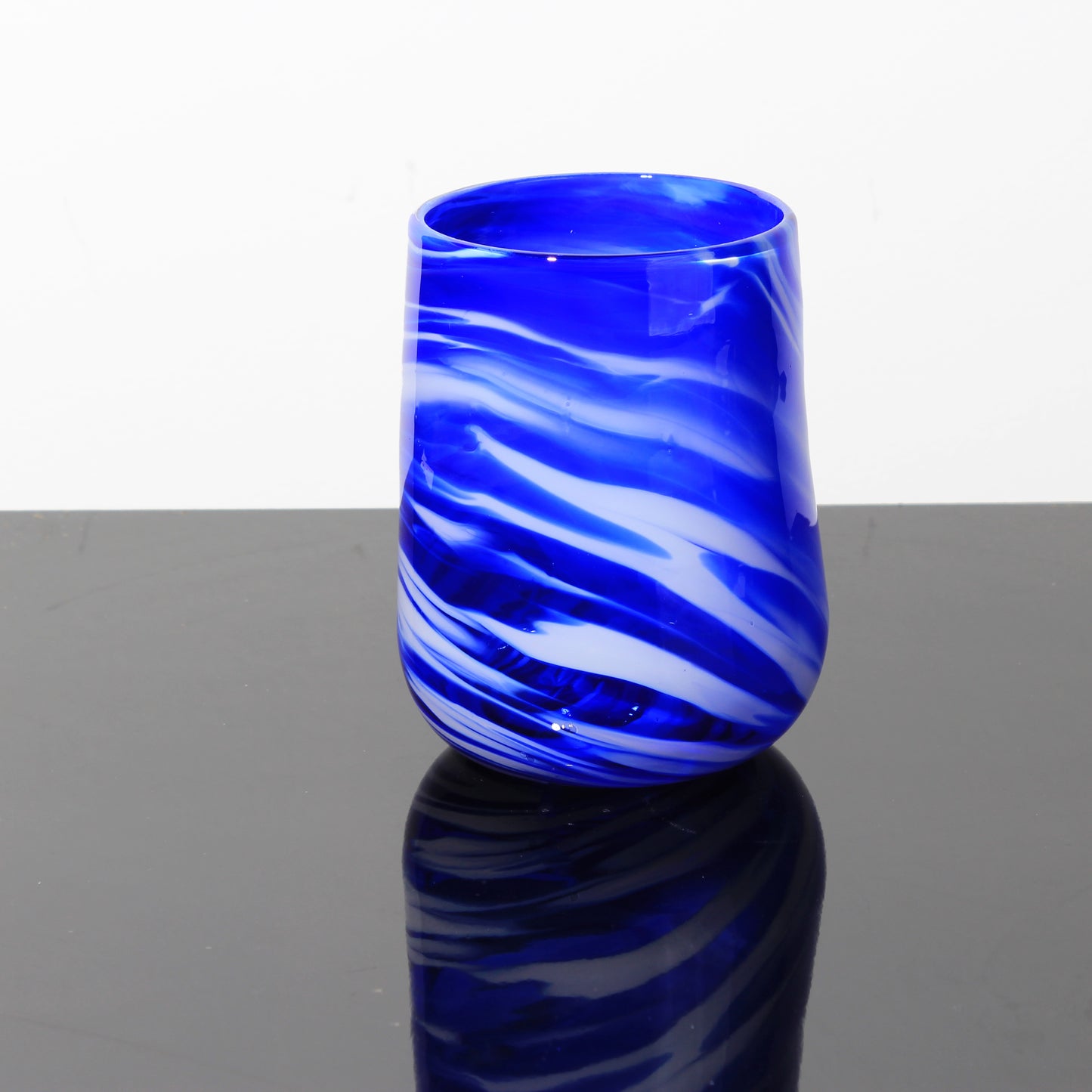 Stemless Wine Glass - Cobalt Swirl
