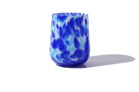 Stemless Wine Glass - White w. Cobalt & Aqua